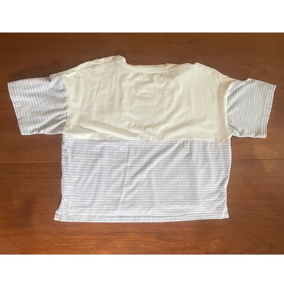 Blue and White Striped Color Block Cropped T, XL Teens - Picture 2 of 3